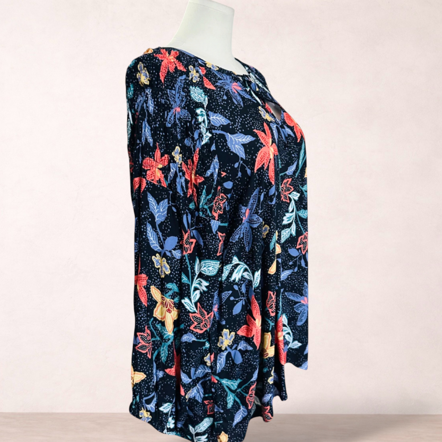 Sara Navy Blue Floral Tunic | Plus Size 20