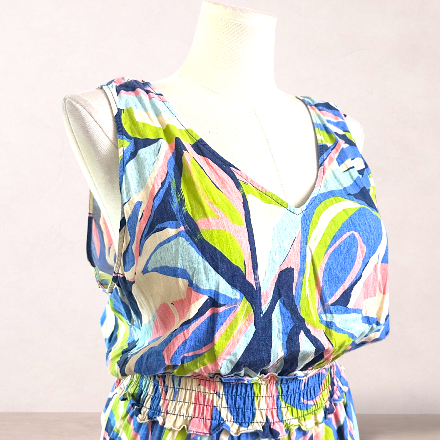 Grae Linen Multicolour Print Midi Dress | Size 18