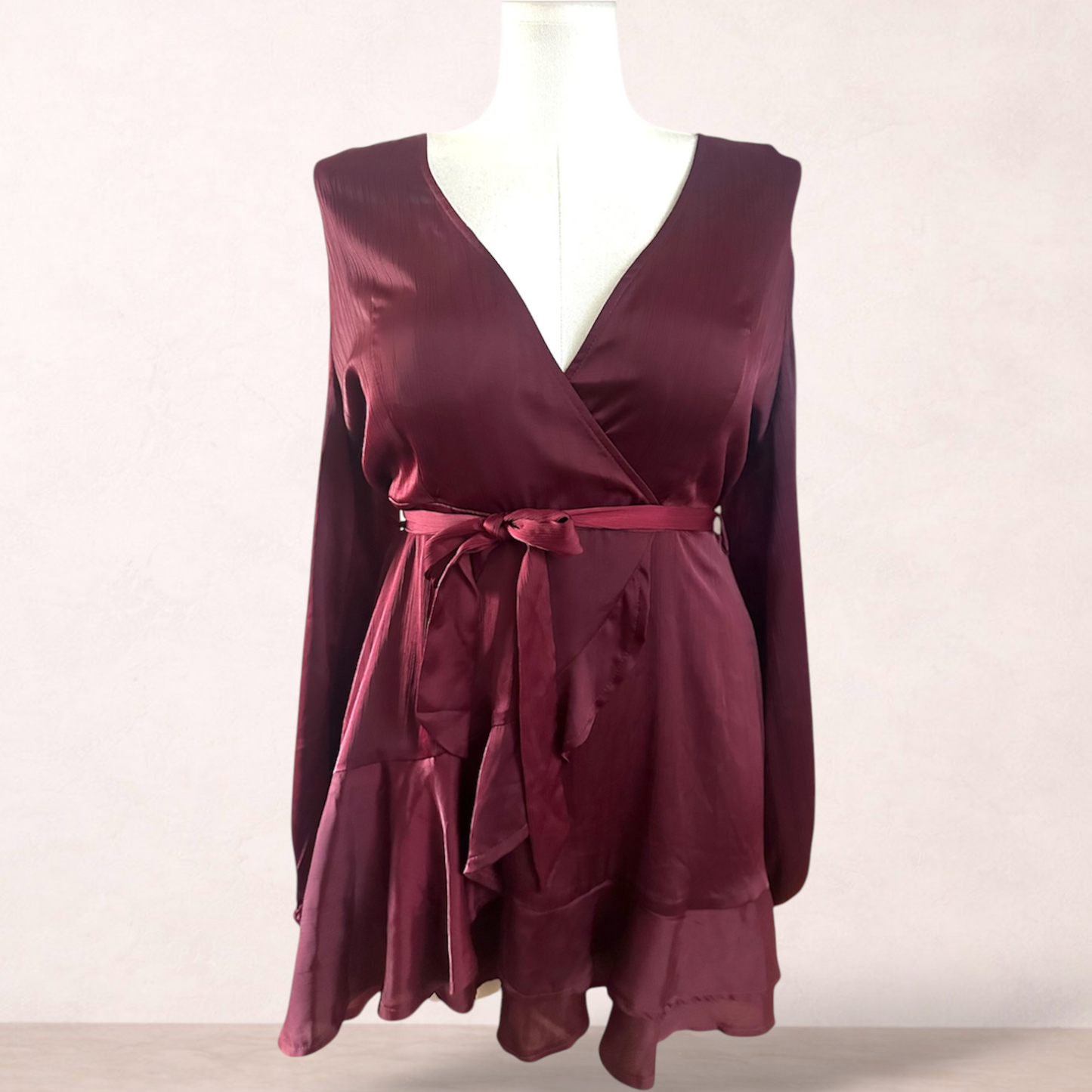 Pilgrim Burgundy Satin Dress | Size 14