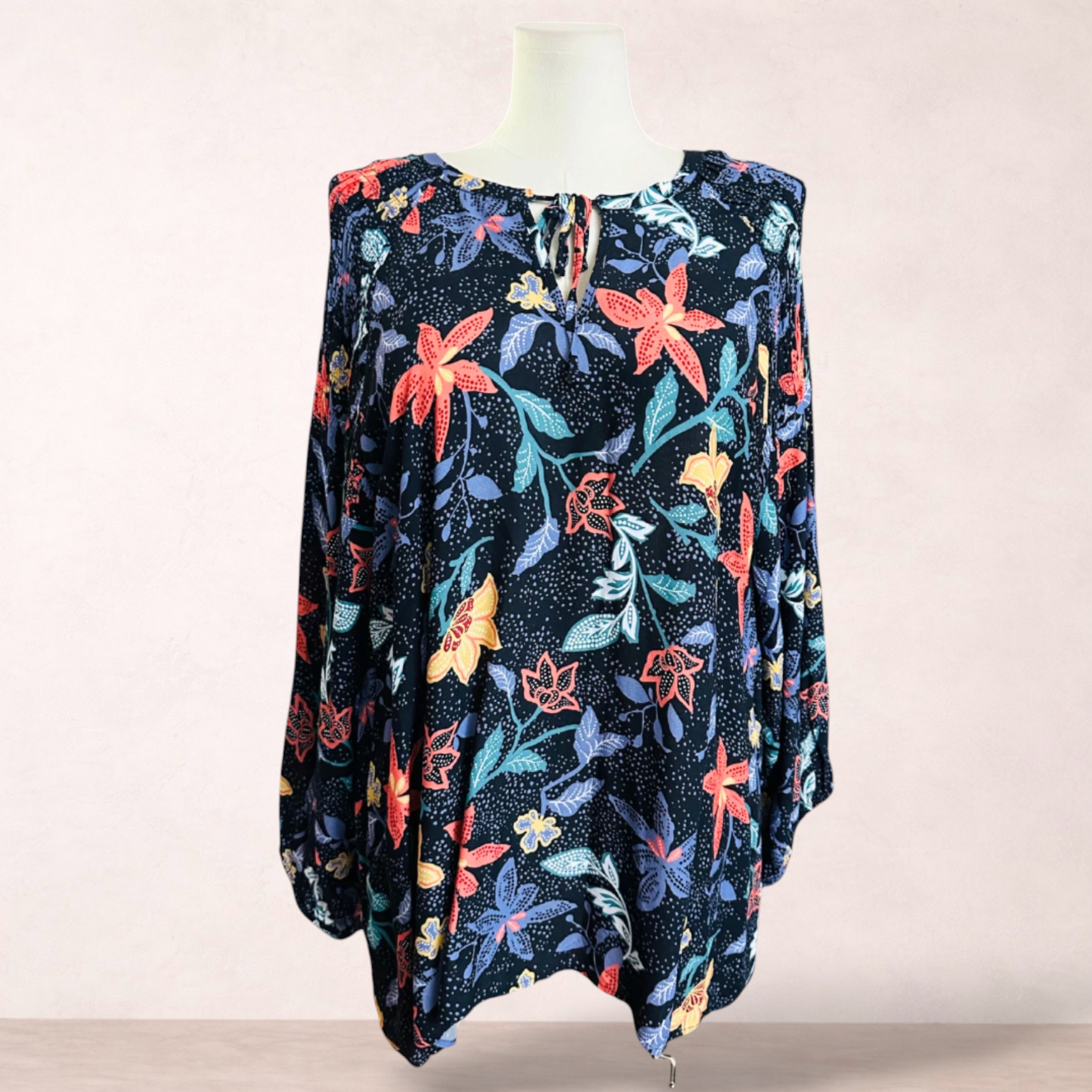 Sara Navy Blue Floral Tunic | Plus Size 20