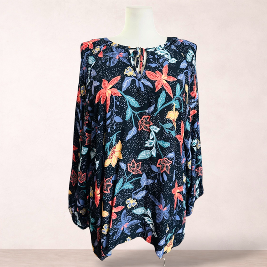 Sara Navy Blue Floral Tunic | Plus Size 20