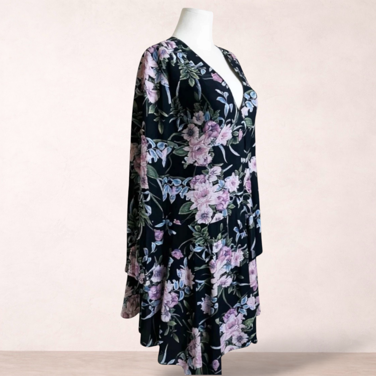You & All Black Floral Midi Dress | Plus Size 22