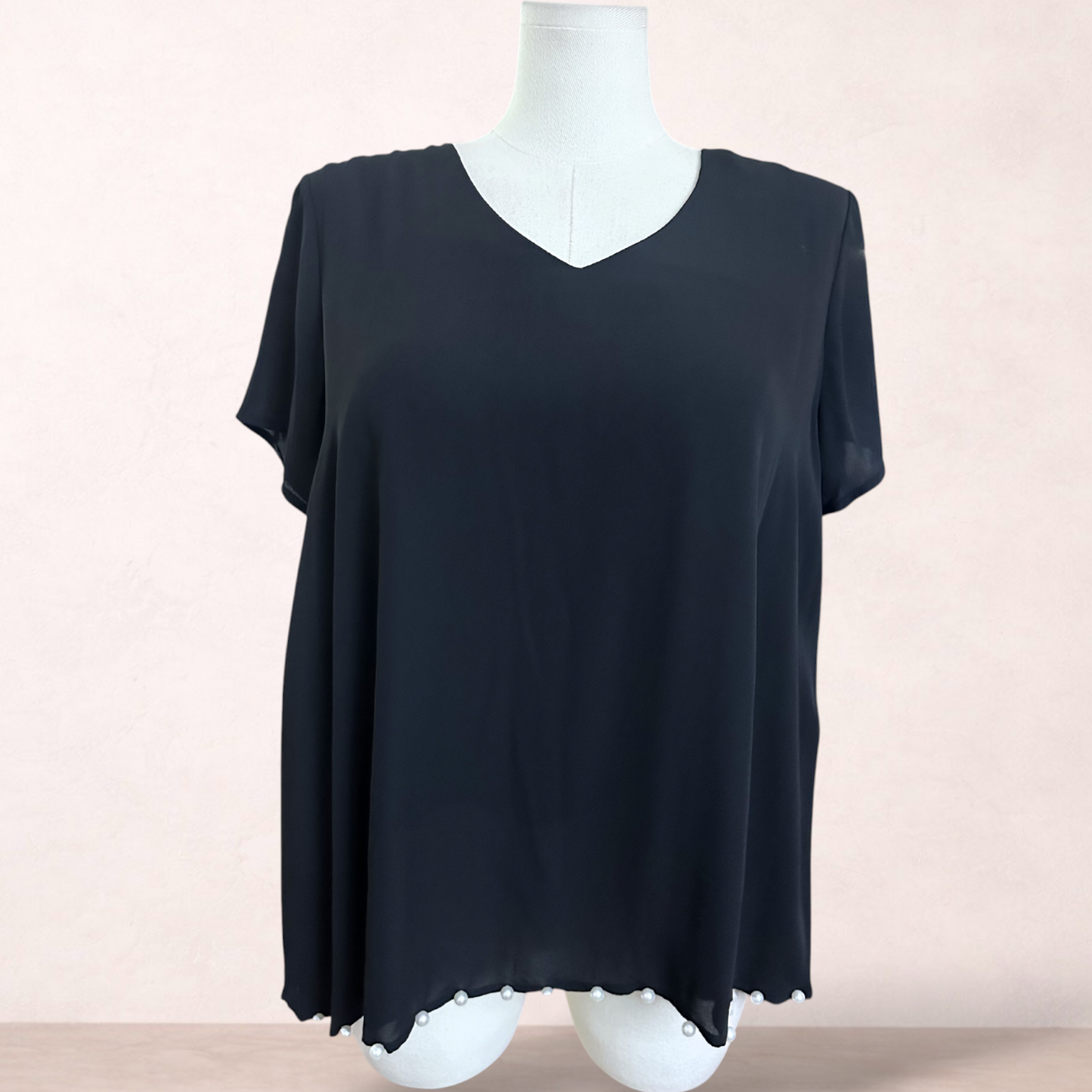 Stylius Black Chiffon Top | Size XL 16/18