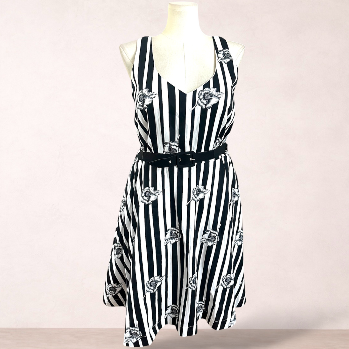 City Chic Stripe Floral Fit & Flare Dress | Plus Size S/16 | New