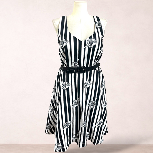 City Chic Stripe Floral Fit & Flare Dress | Plus Size S/16 | New