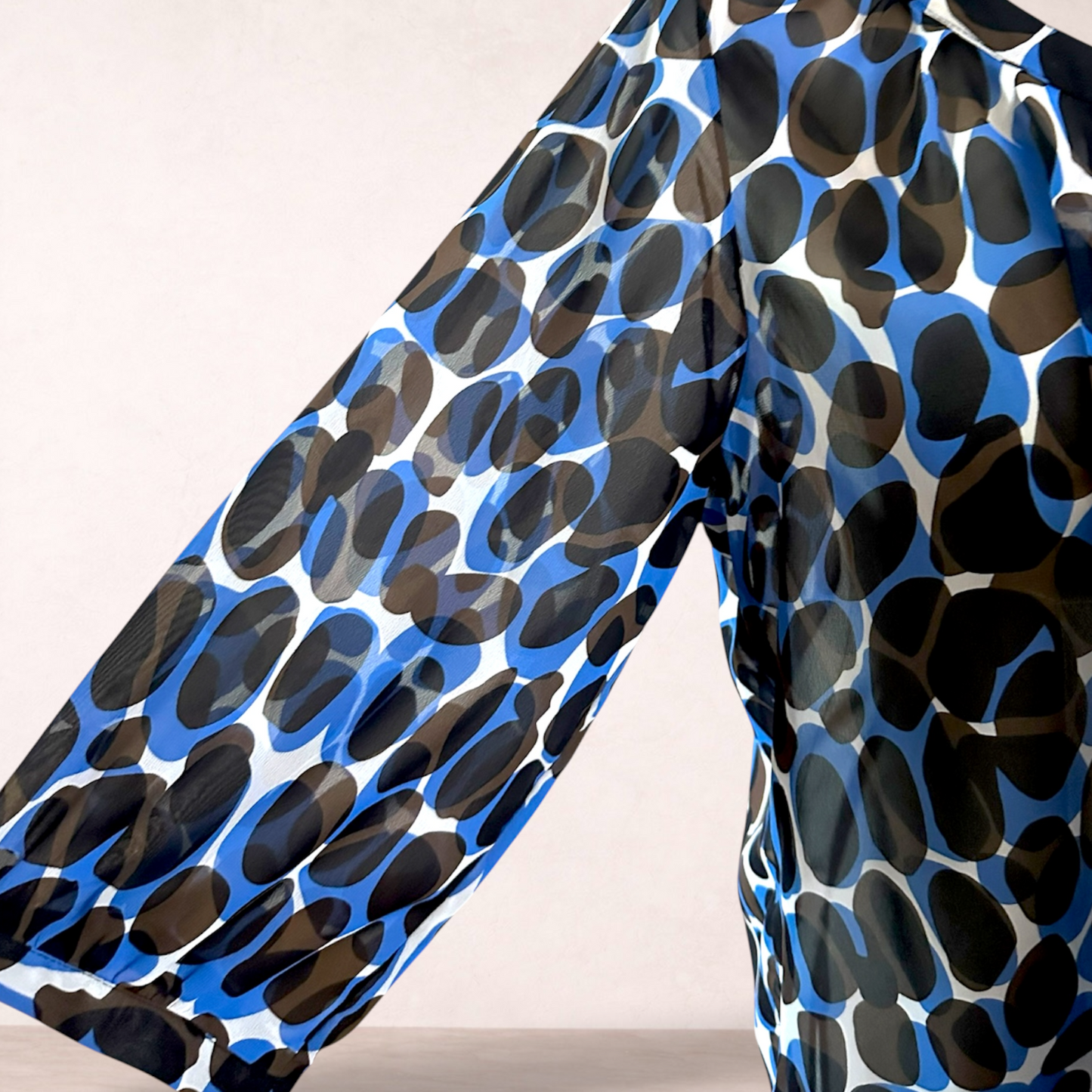Carbon Blue & Brown Chiffon Button Blouse Top | Plus Size 22