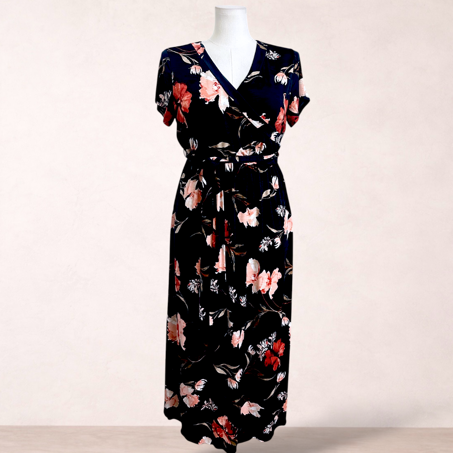 Pink Blush Floral Belted Maxi Dress | Size 2XL 16