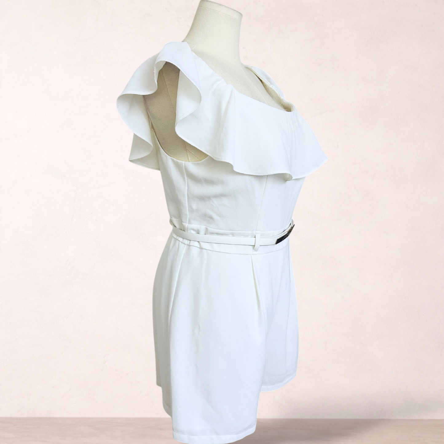 Dotti Ivory Ruffle Belted Playsuit | Size 16