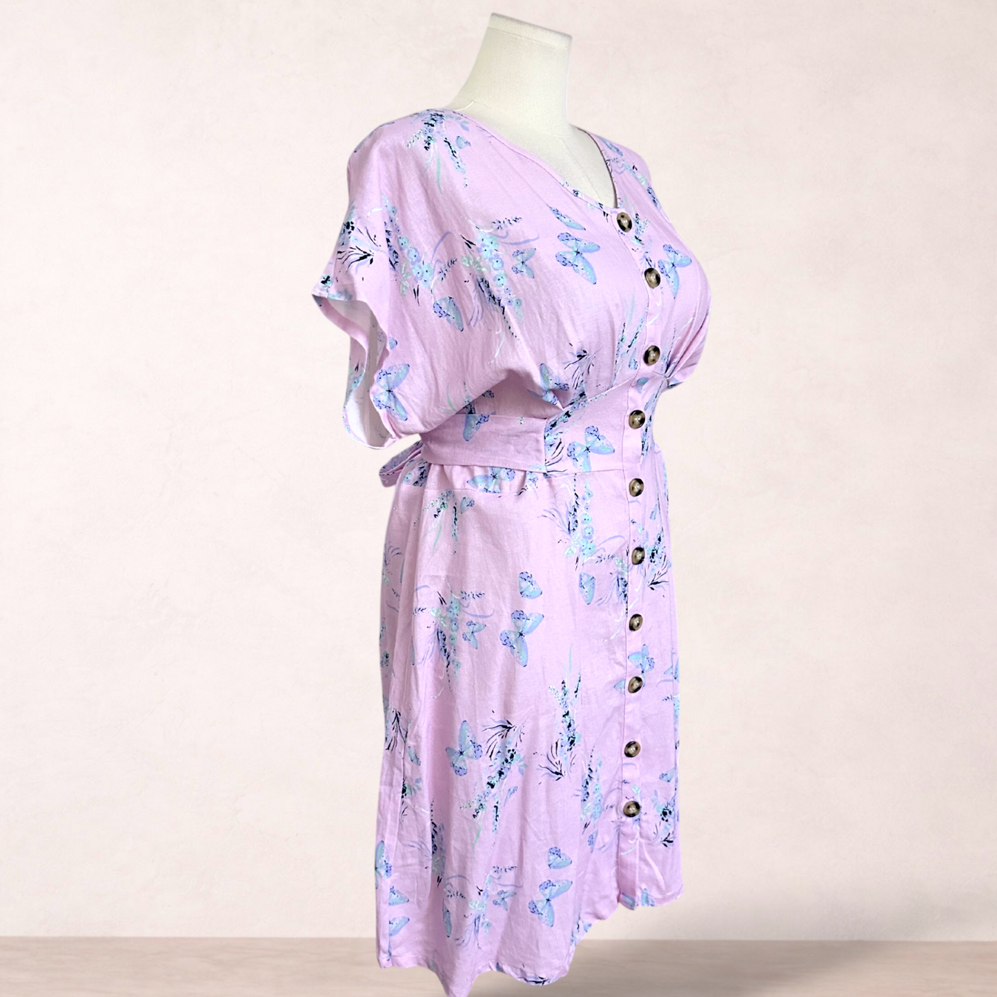Sara Pink Floral Button Dress | Plus Size 16