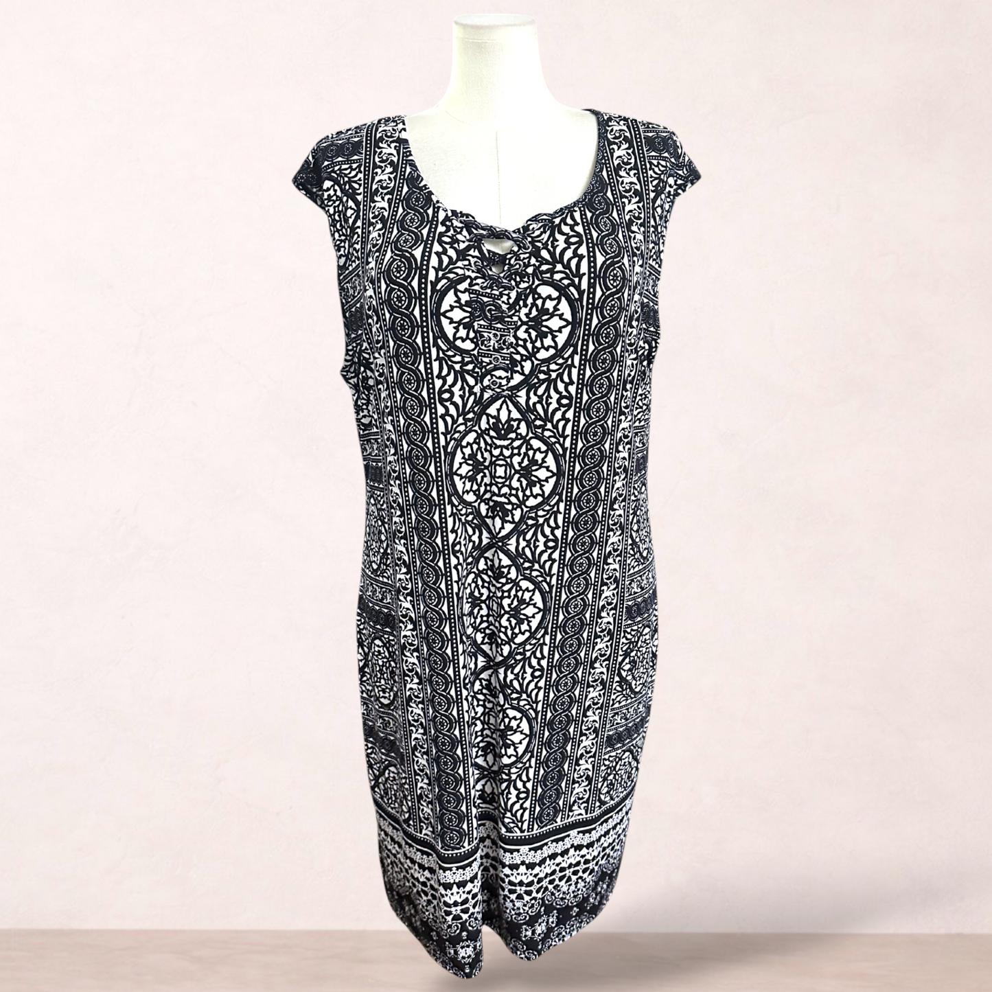 Rockmans Black White Print Dress | Size XL 16