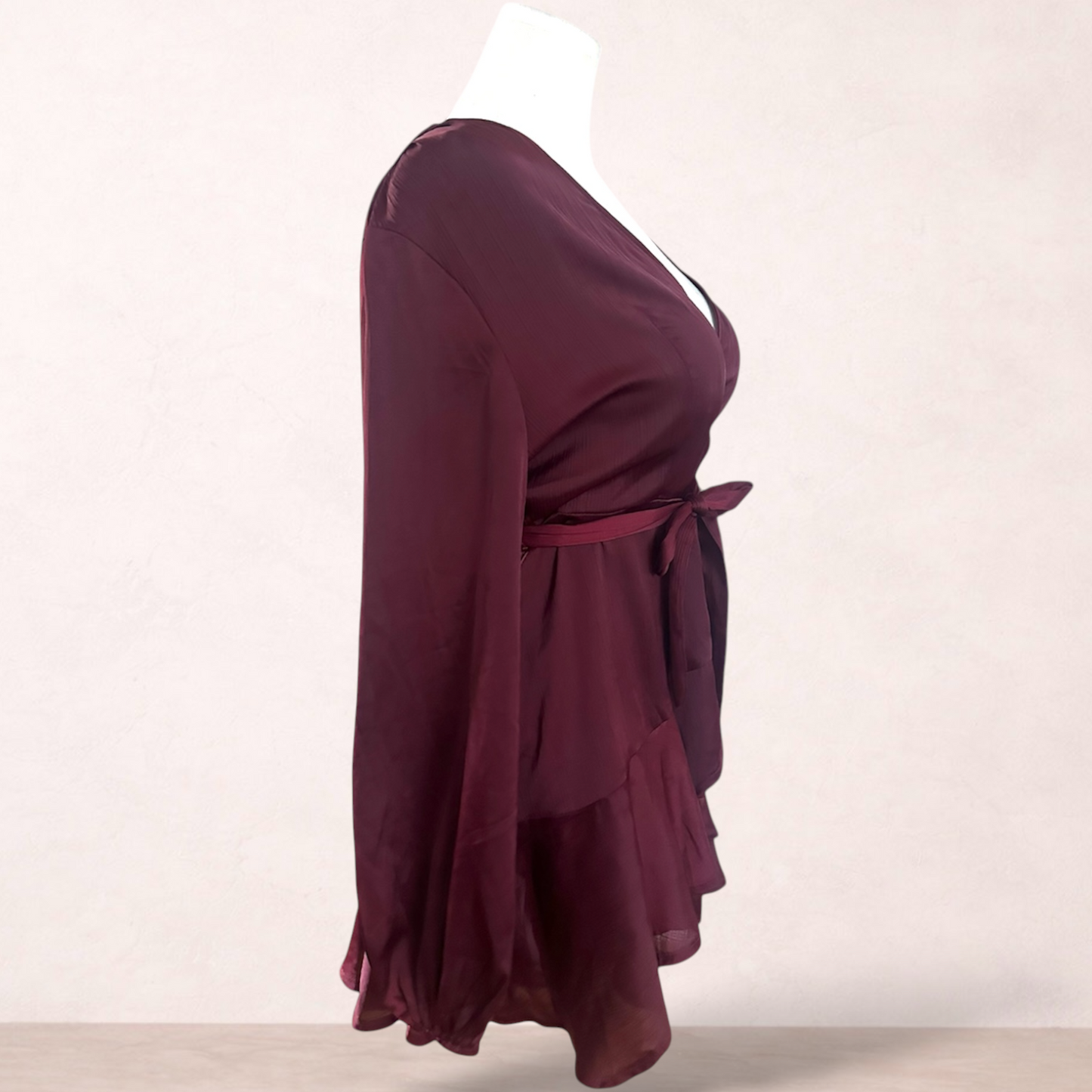 Pilgrim Burgundy Satin Dress | Size 14