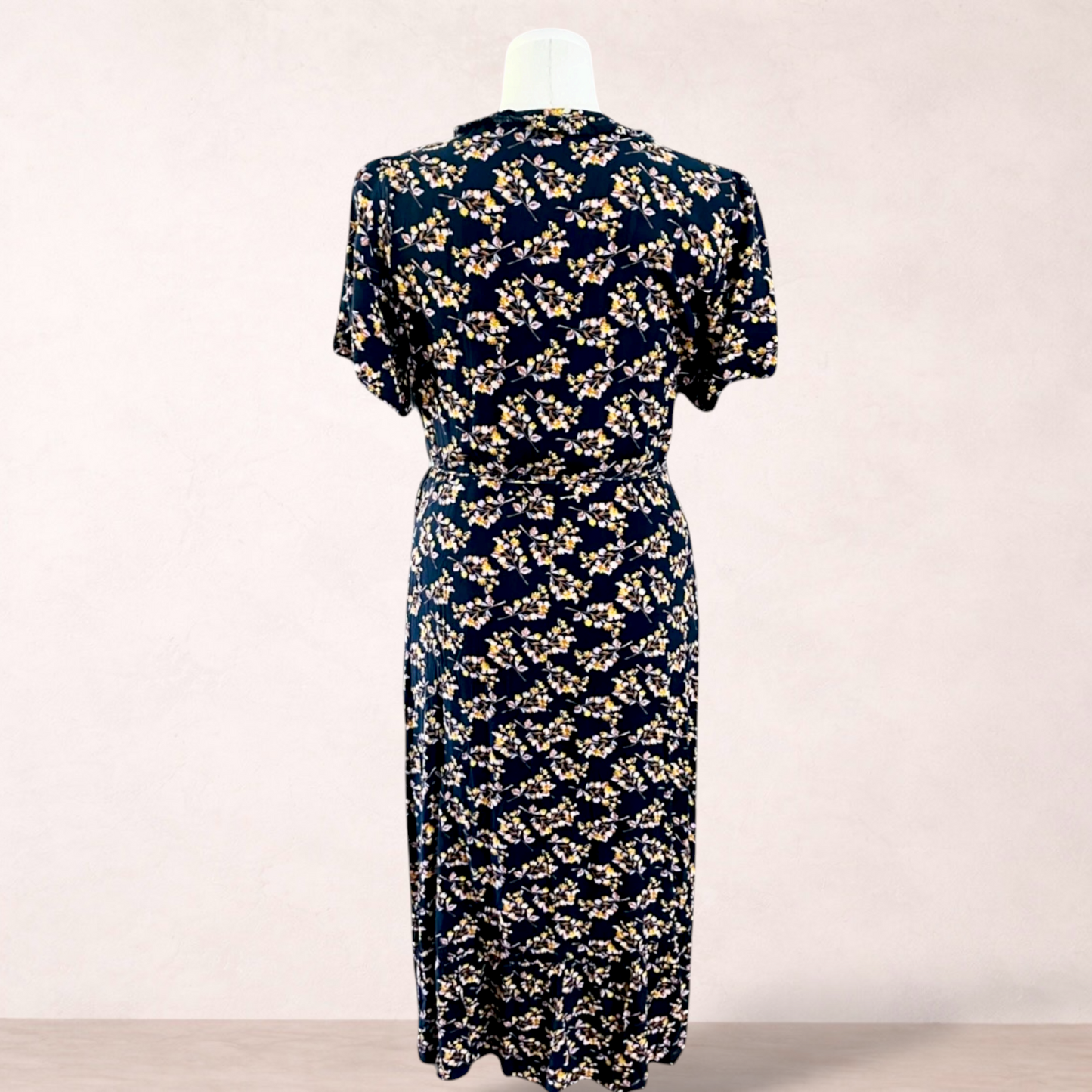 Next Navy Floral Wrap Midi Dress | Size 16