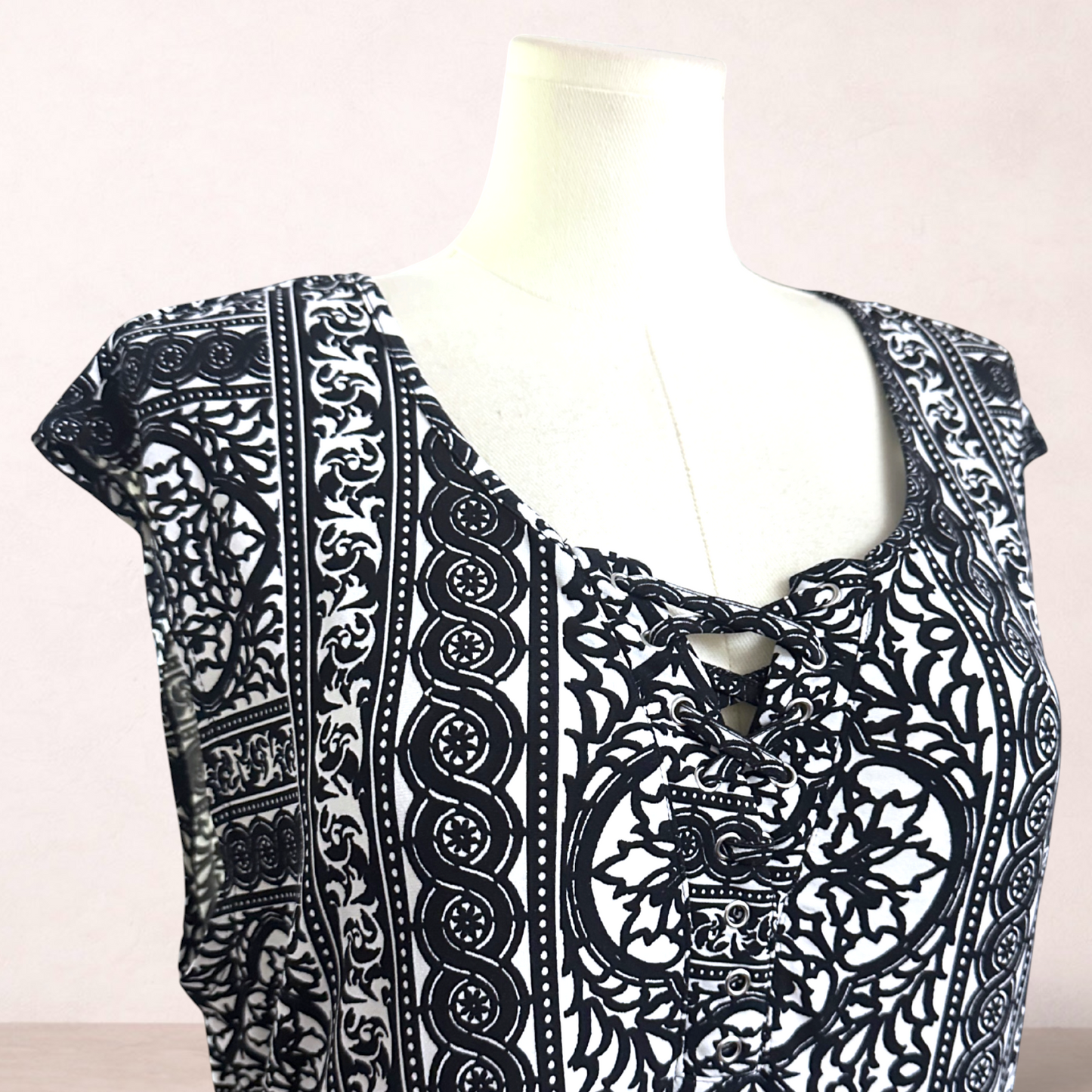 Rockmans Black White Print Dress | Size XL 16