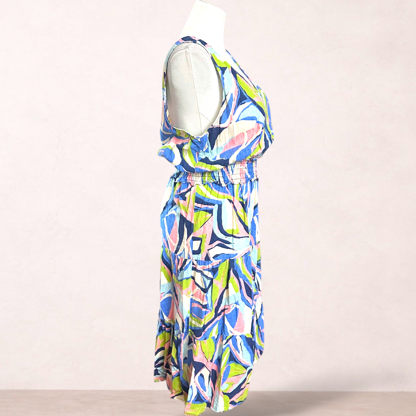 Grae Linen Multicolour Print Midi Dress | Size 18