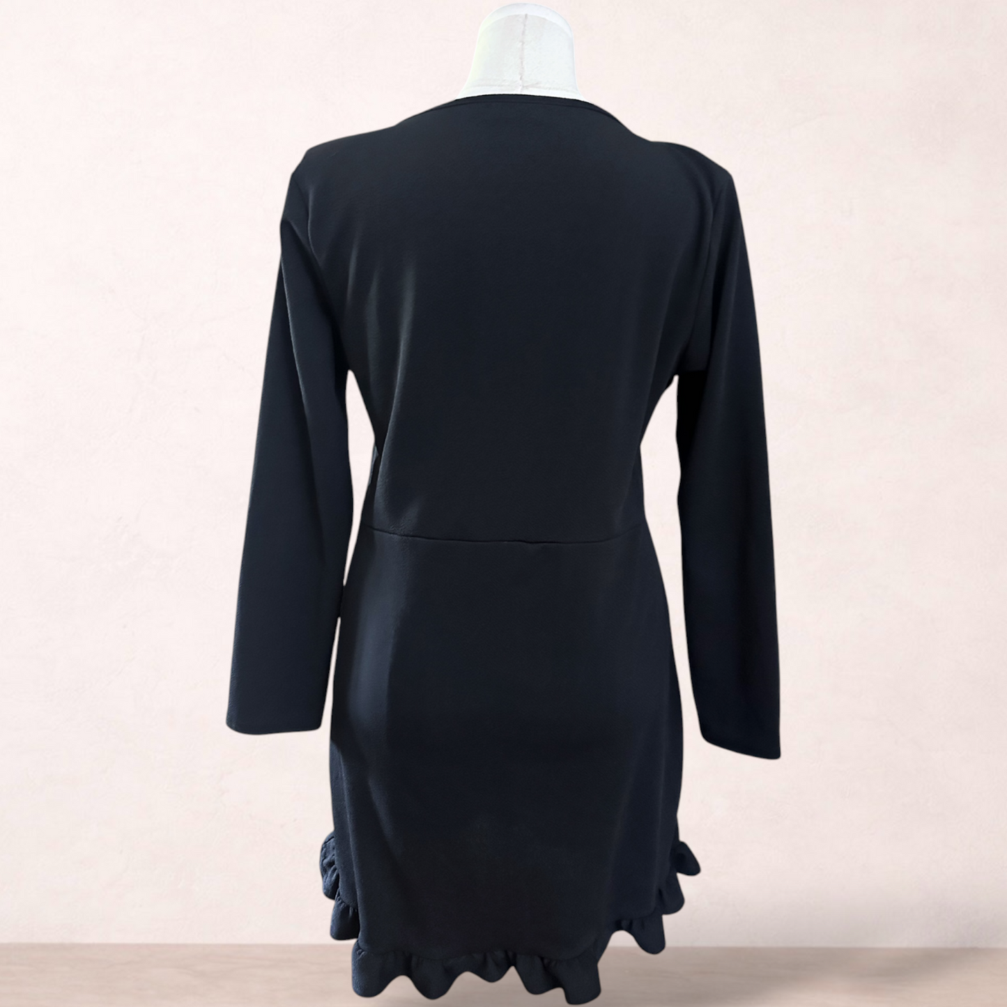 Prettylittlething Black Ruffle Dress | Size 16