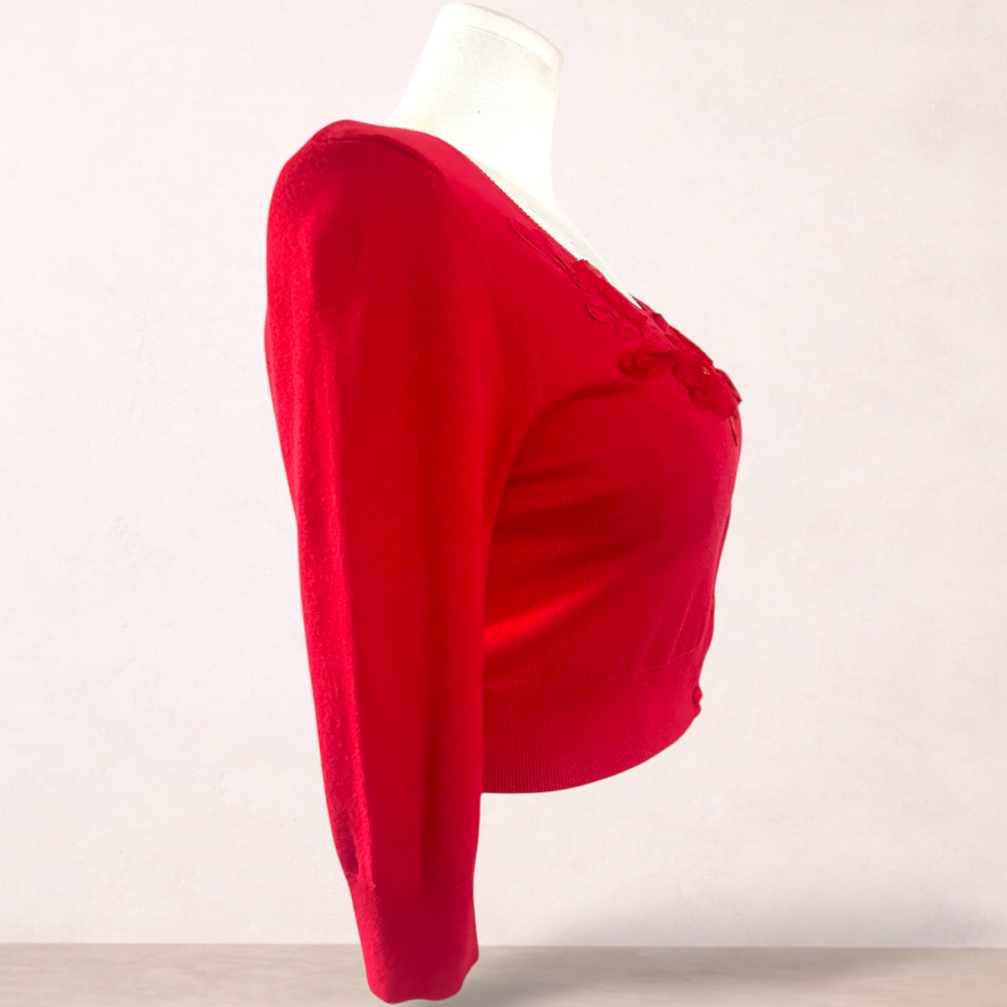 Review Red Applique Knit Cardigan | Size 14