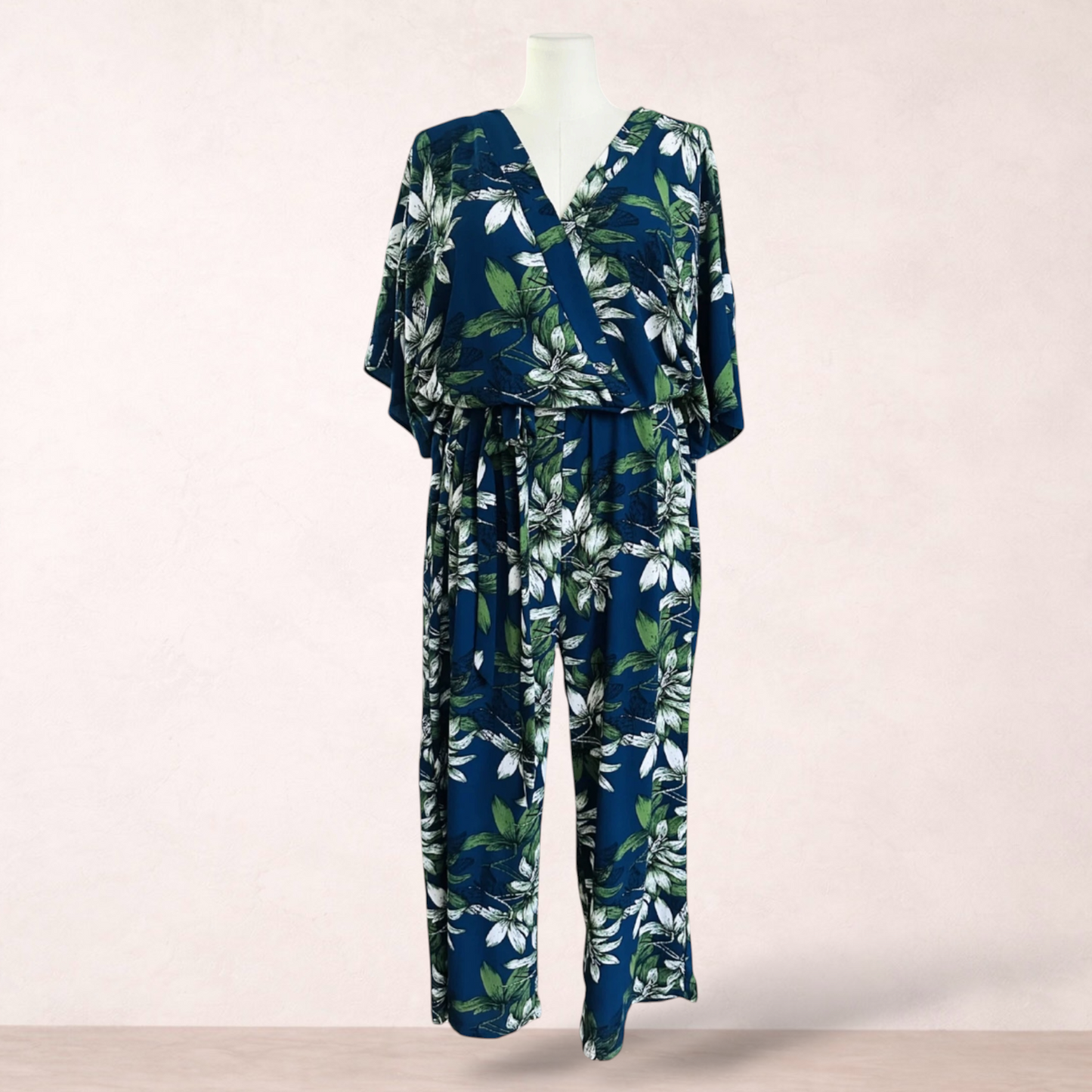 Crossroads Blue Floral Palazzo Jumpsuit | Size 20