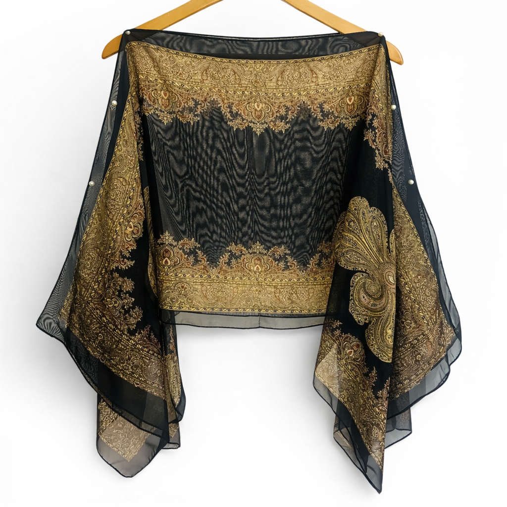 Pearl Beaded Sheer Kimono Shawl | Free Size 14–22