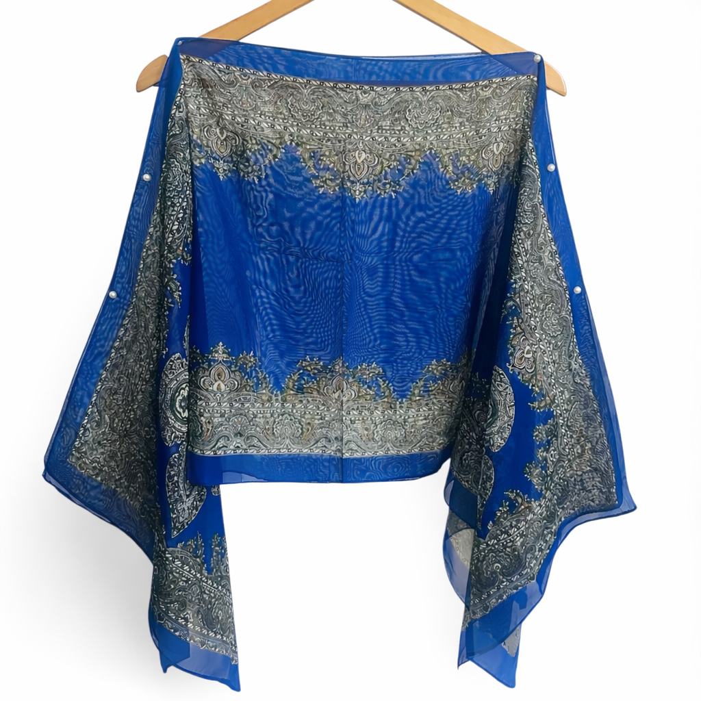 Pearl Beaded Sheer Kimono Shawl | Free Size 14–22