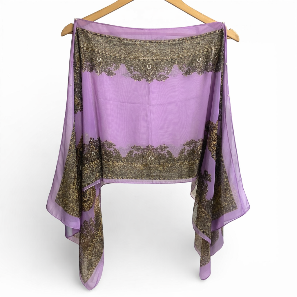 Pearl Beaded Sheer Kimono Shawl | Free Size 14–22