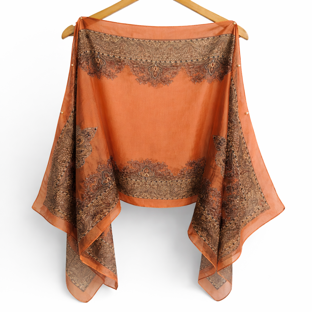 Pearl Beaded Sheer Kimono Shawl | Free Size 14–22