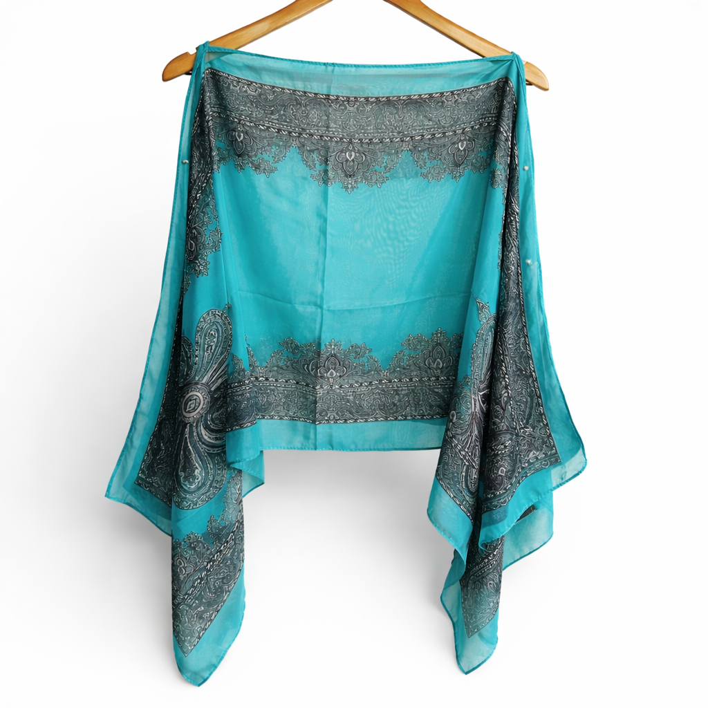 Pearl Beaded Sheer Kimono Shawl | Free Size 14–22