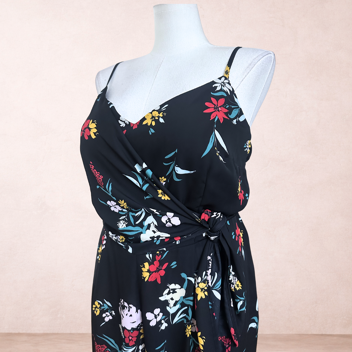 City Chic Black Floral Wide Leg Jumpsuit | Plus Size L/20