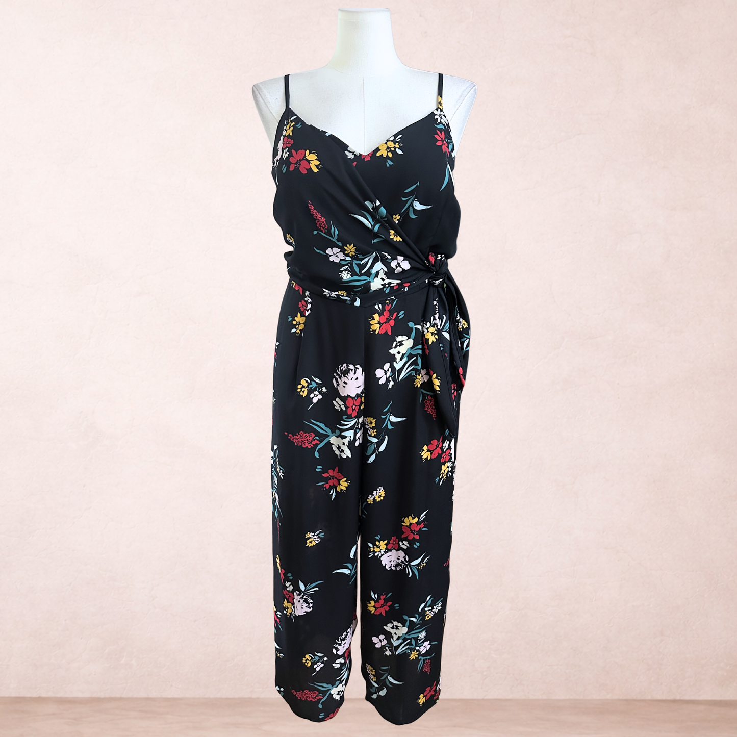 City Chic Black Floral Wide Leg Jumpsuit | Plus Size L/20
