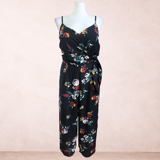 City Chic Black Floral Wide Leg Jumpsuit | Plus Size L/20