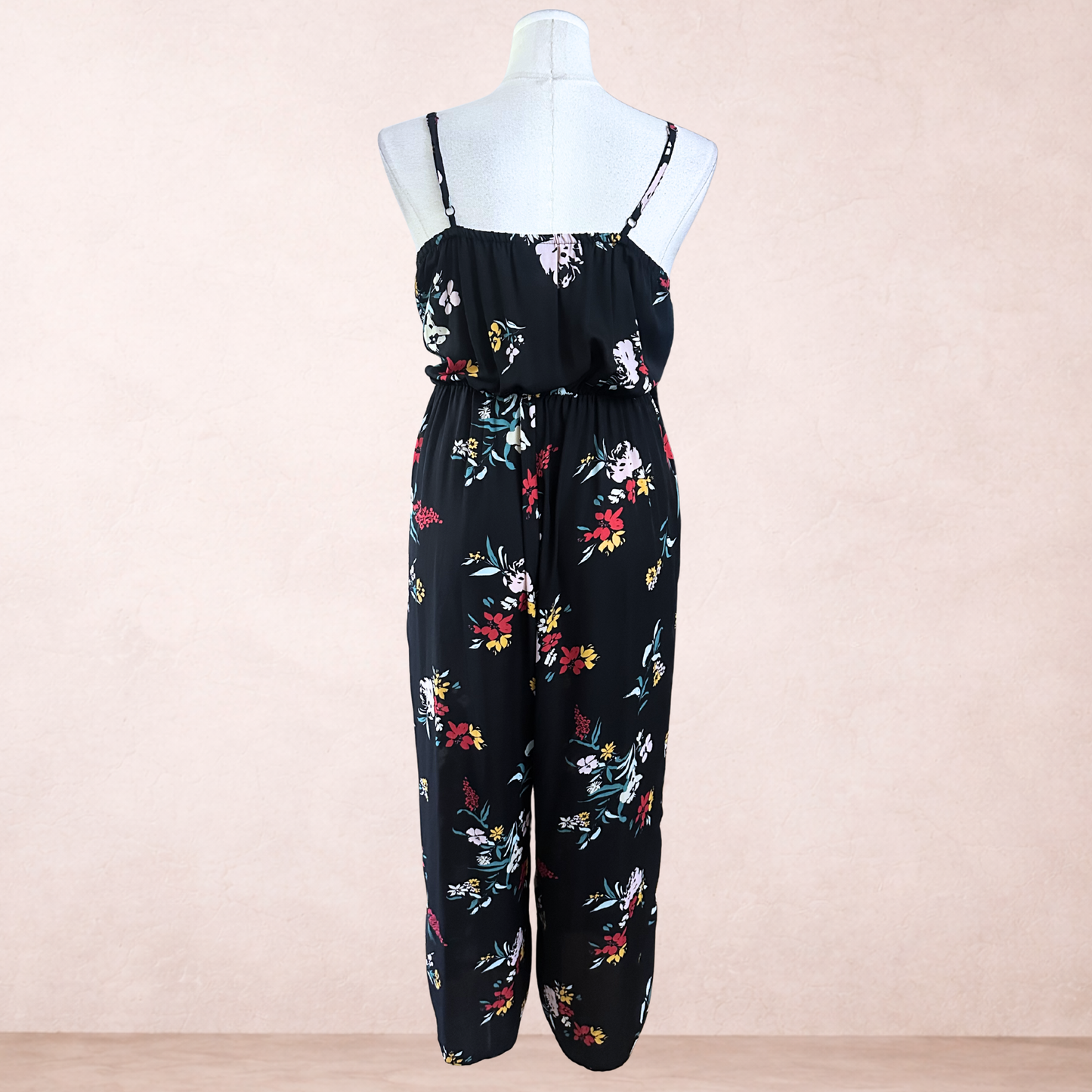 City Chic Black Floral Wide Leg Jumpsuit | Plus Size L/20