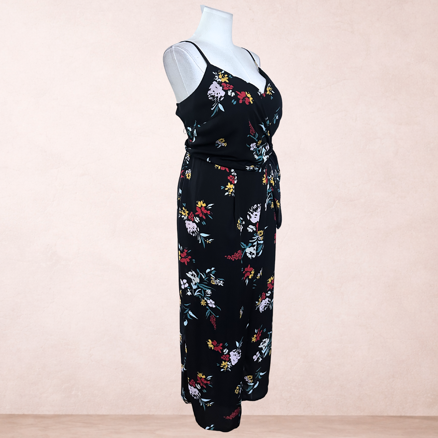 City Chic Black Floral Wide Leg Jumpsuit | Plus Size L/20