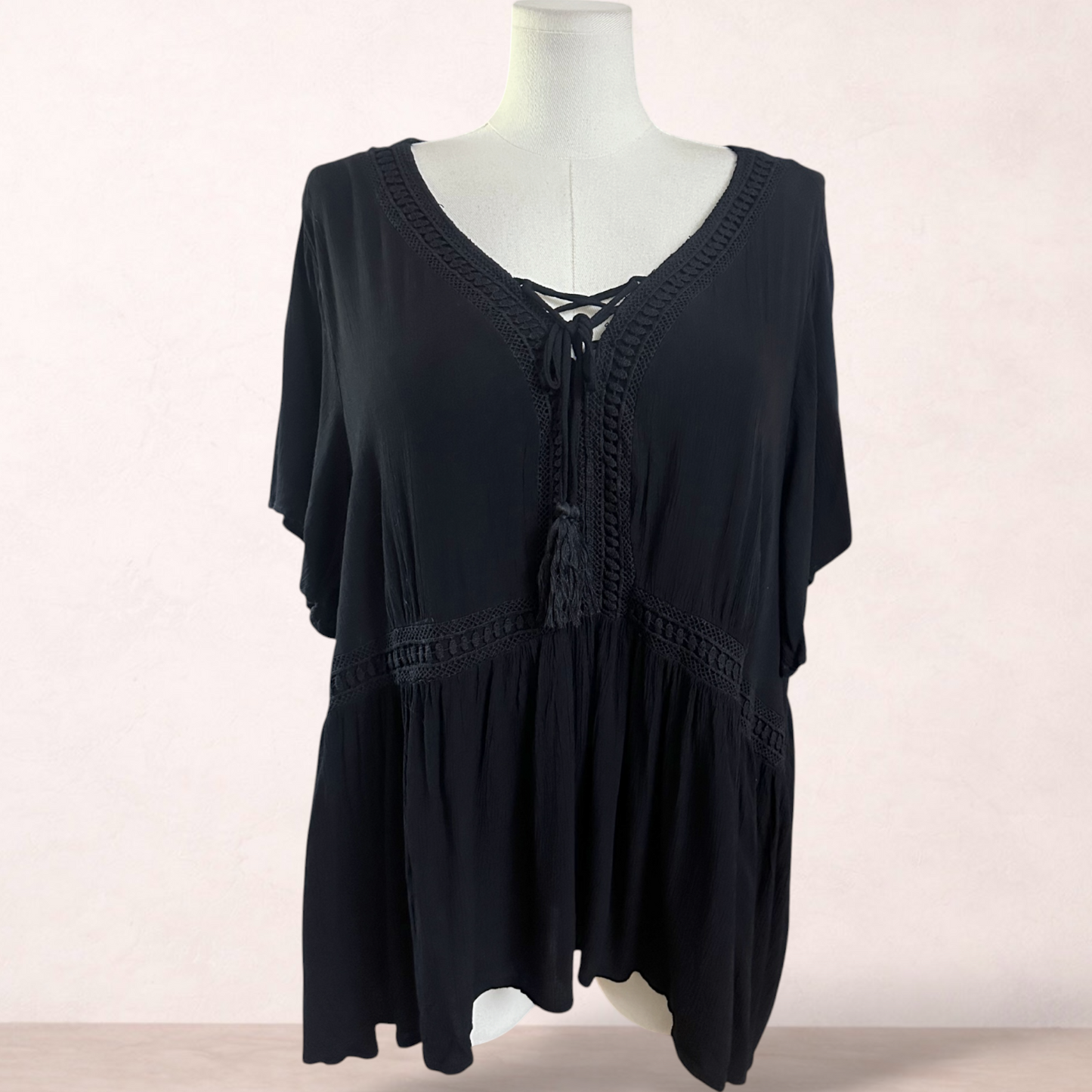 Beme Black Boho Tassel Top | Plus Size 22 | New with tags