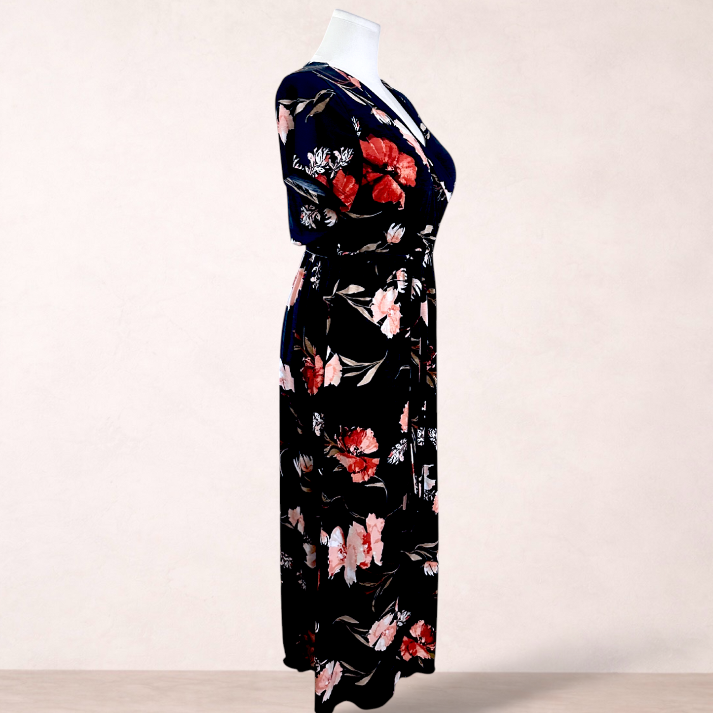 Pink Blush Floral Belted Maxi Dress | Size 2XL 16