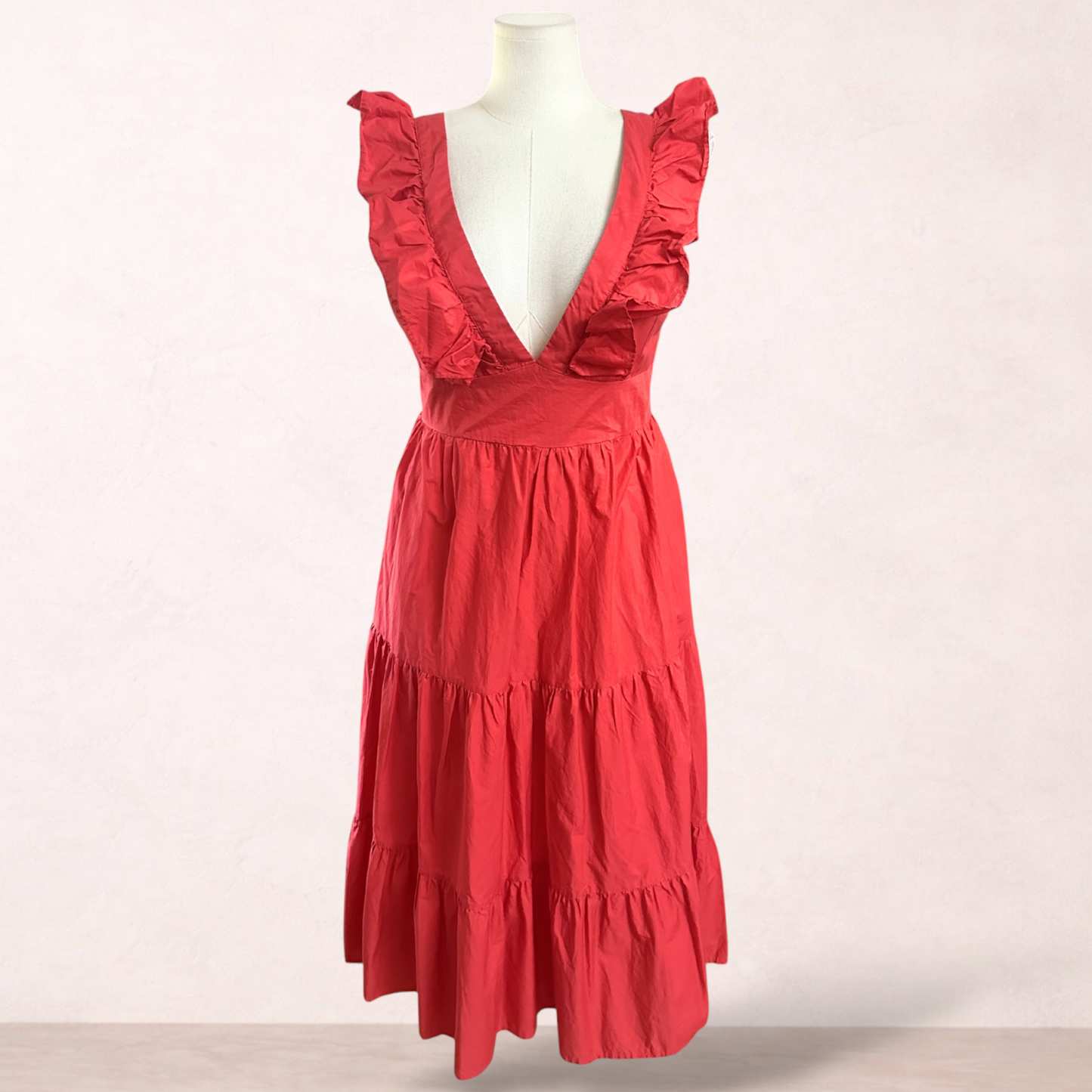 Showpo Red Ruffle Midi Dress | Size 16