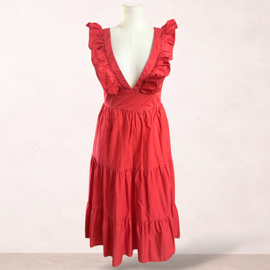 Showpo Red Ruffle Midi Dress | Size 16