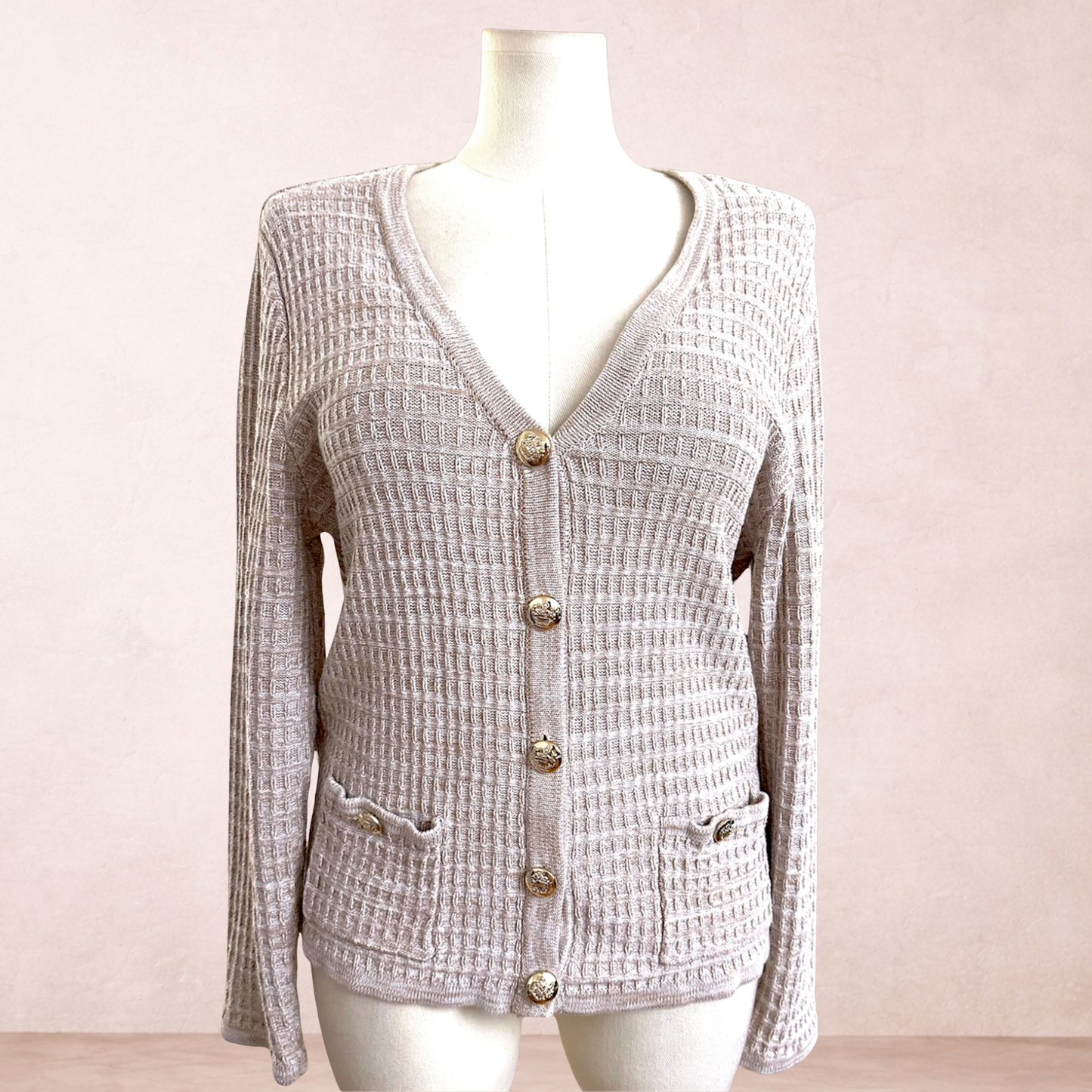 Suzanne Grae Beige 100% Cotton Cardigan | Size XL/16