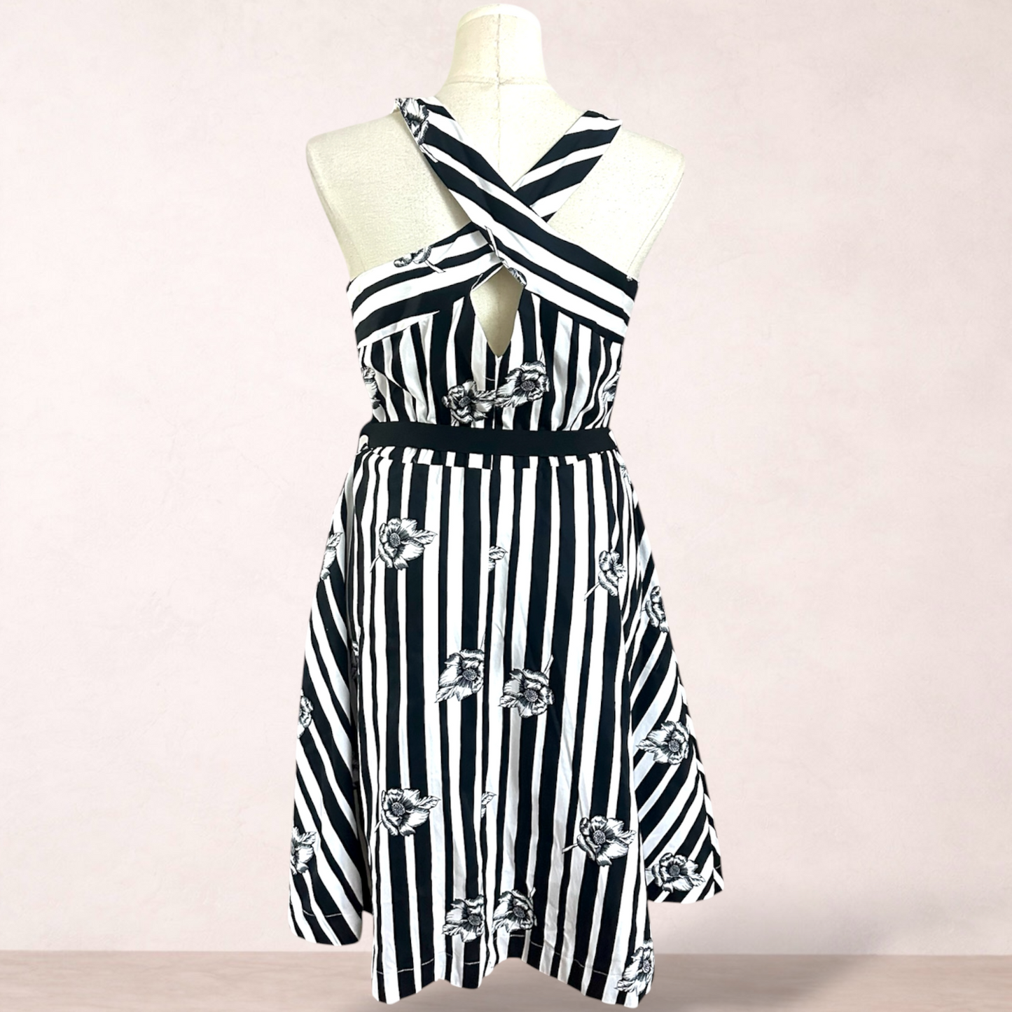 City Chic Stripe Floral Fit & Flare Dress | Plus Size S/16 | New