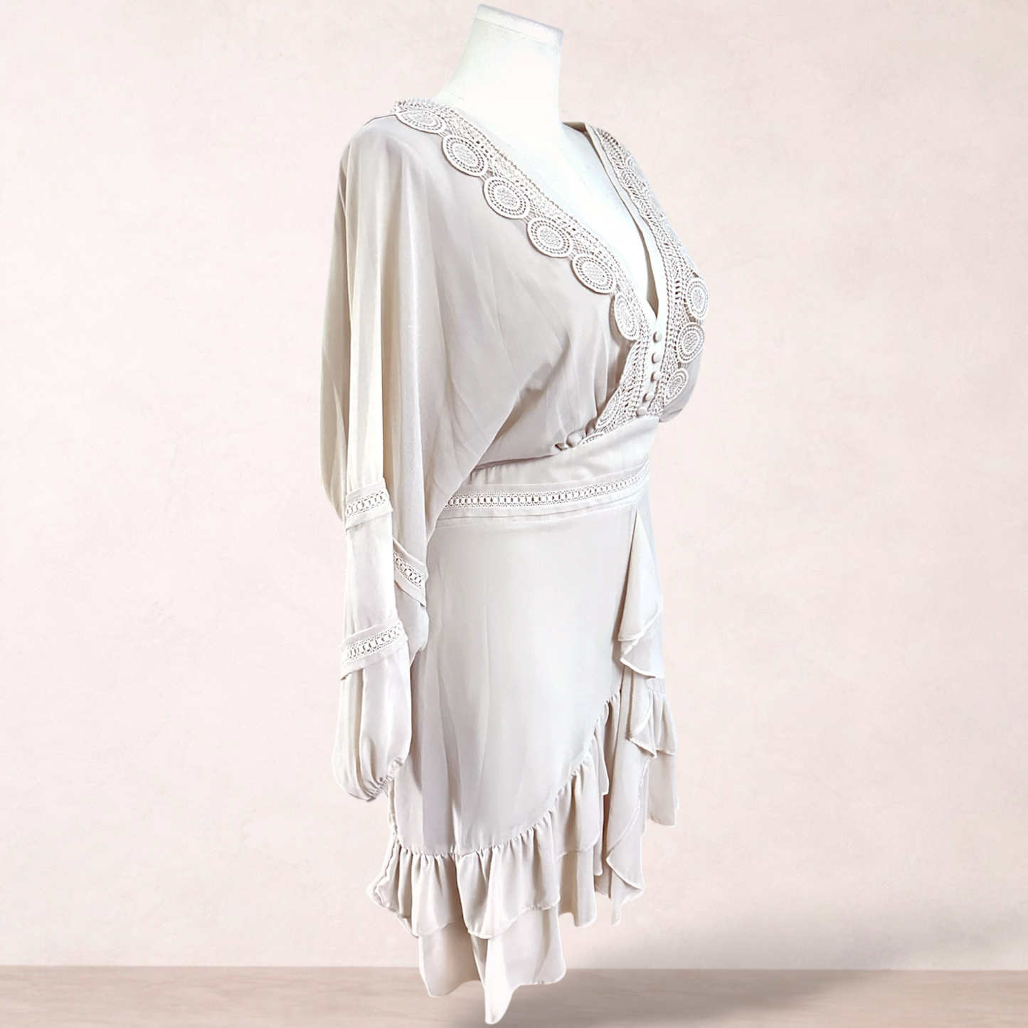 City Chic Champagne Beige Ruffle Dress | Plus Size M/18