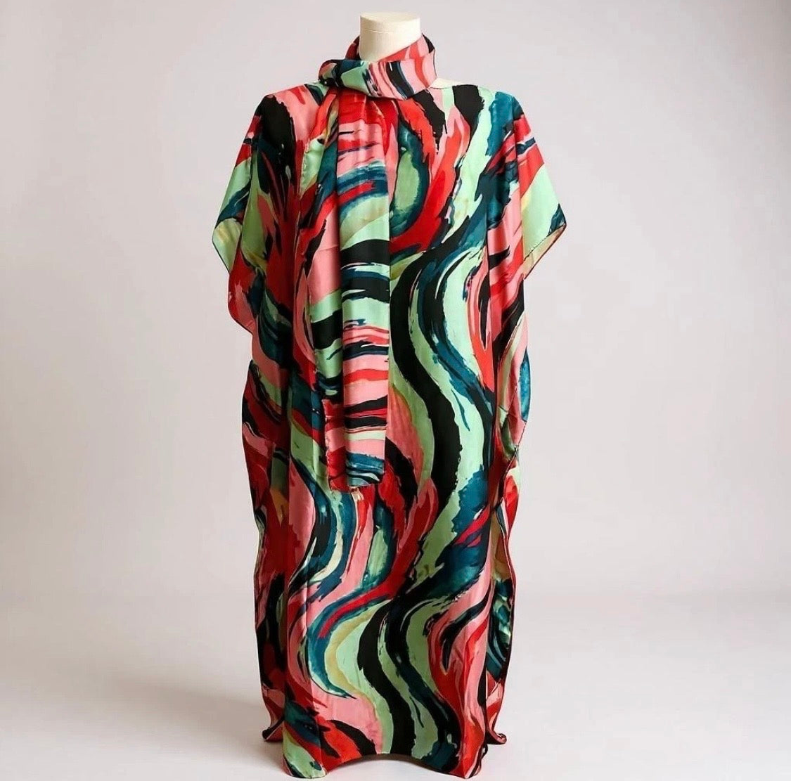 Luxe Silk Feel Resort Maxi Kaftan Dress | Sunset Marble Print | Size 14–20
