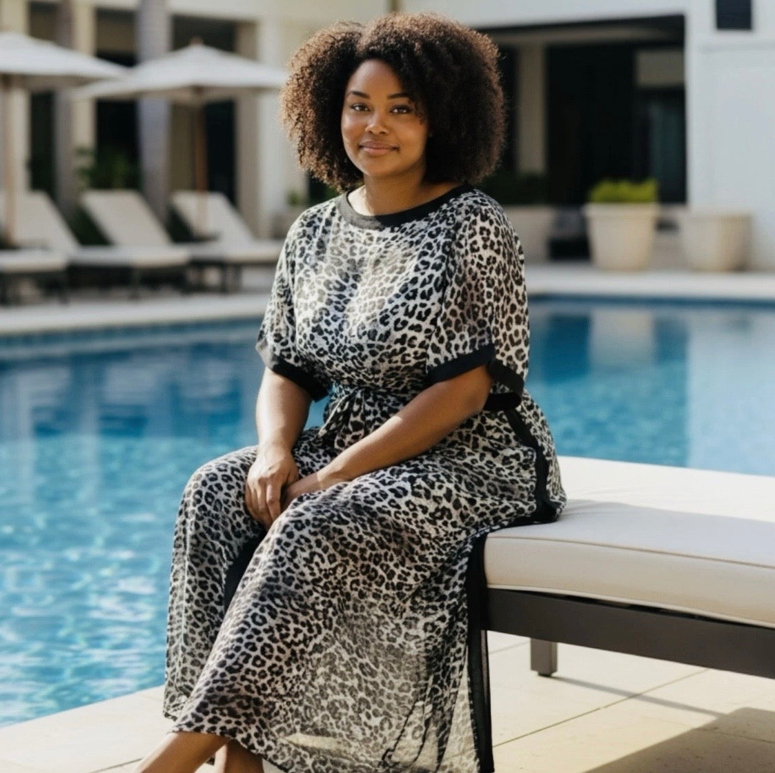 Luxe Silk Feel Resort Maxi Kaftan Dress | Soft Leopard Print | Size 14–20