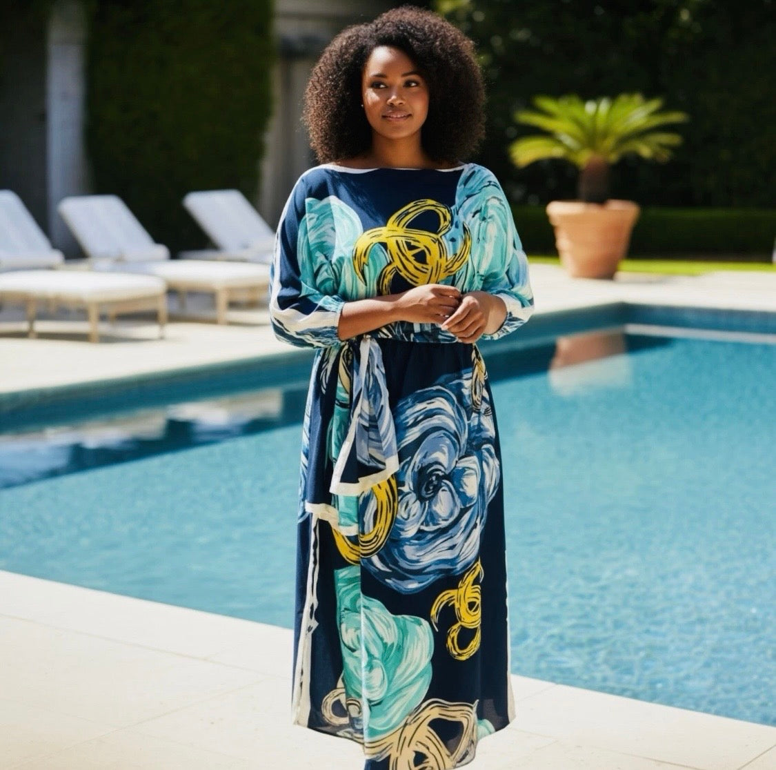 Luxe Silk Feel Resort Maxi Kaftan Dress | Midnight Rose Print | Size 14–20