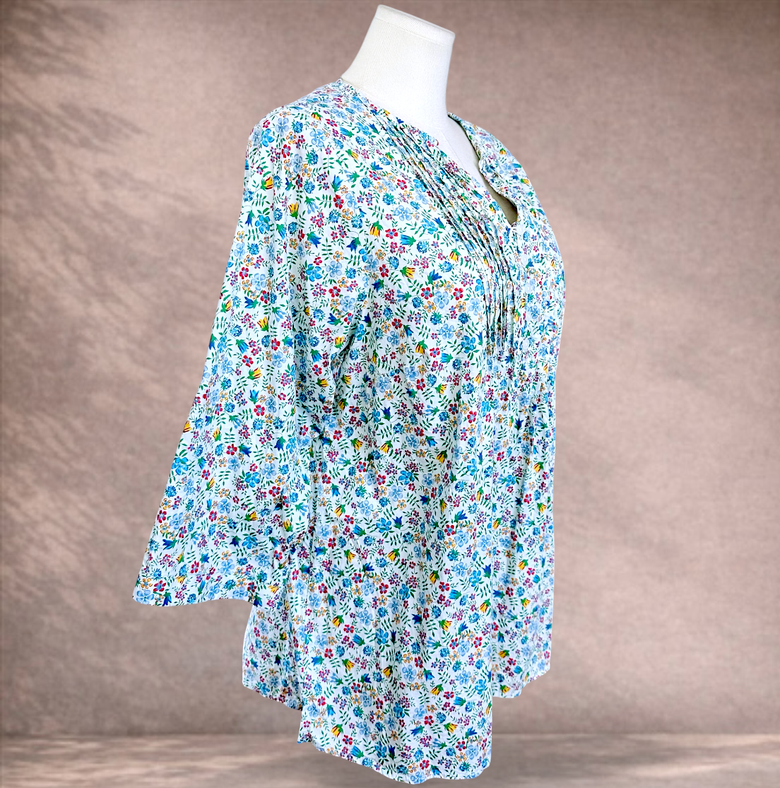Curvaceous Floral Boho Pintuck Top | Plus Size M 18/20
