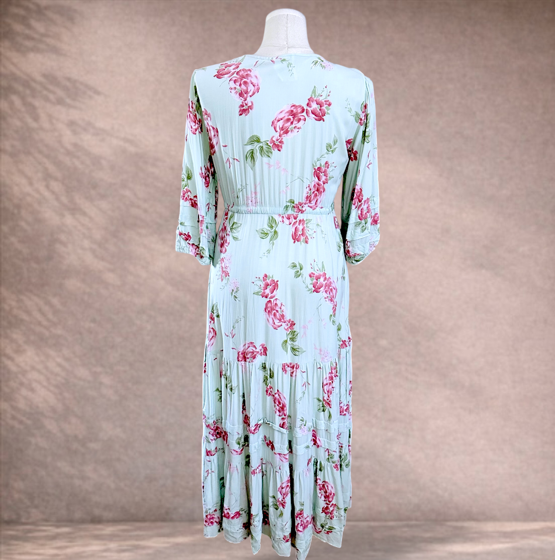 Jaase Mint Green Boho Floral Maxi Dress | Size L 14/16