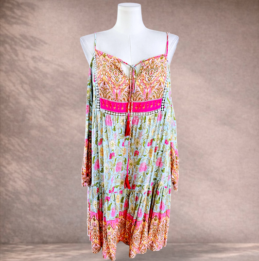 Rusttydustyy Blue Floral Boho Dress | Size 1XL/16