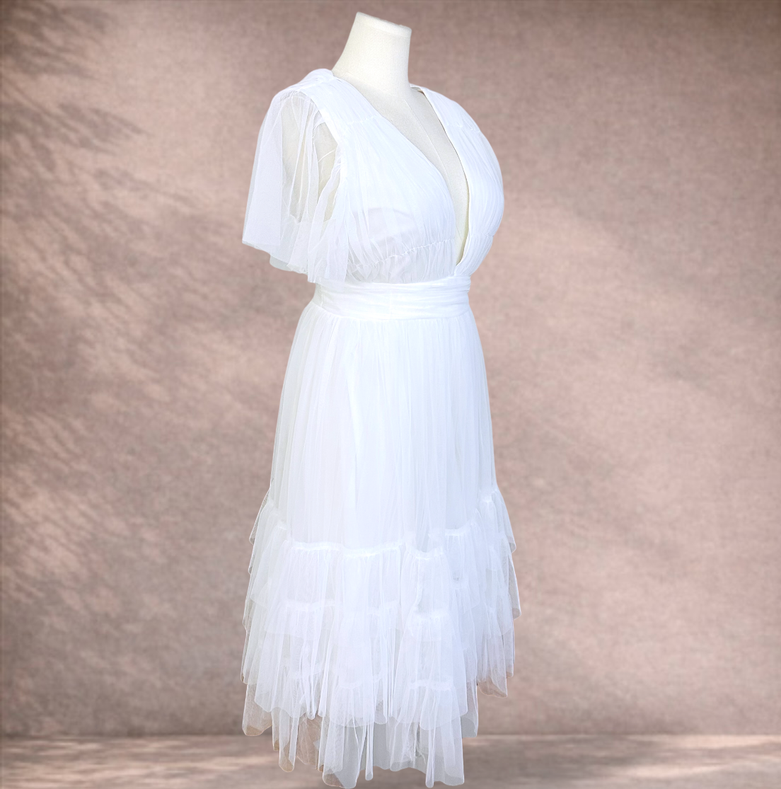 Showpo White Tiered Midi Dress | Size 20
