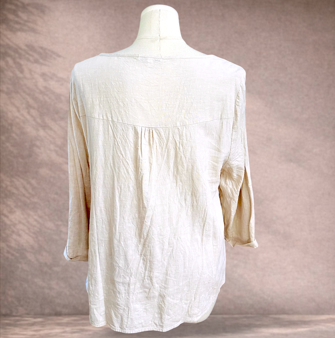 W.Lane Beige Sequin Linen Blend Top | Size 20