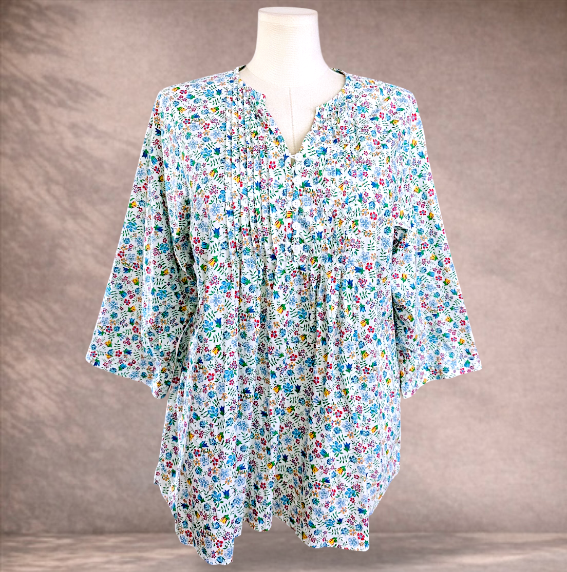Curvaceous Floral Boho Pintuck Top | Plus Size M 18/20