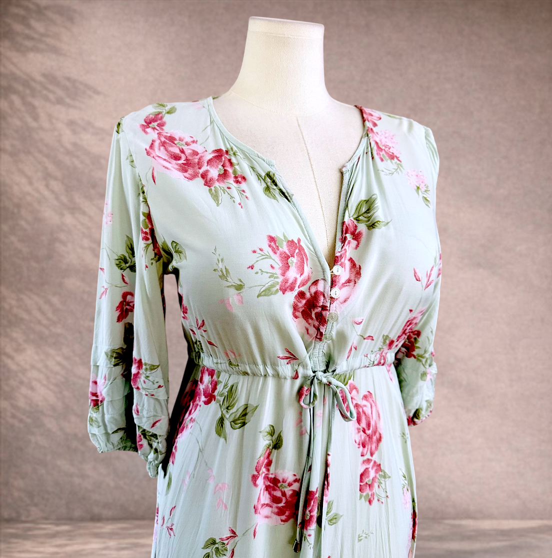Jaase Mint Green Boho Floral Maxi Dress | Size L 14/16