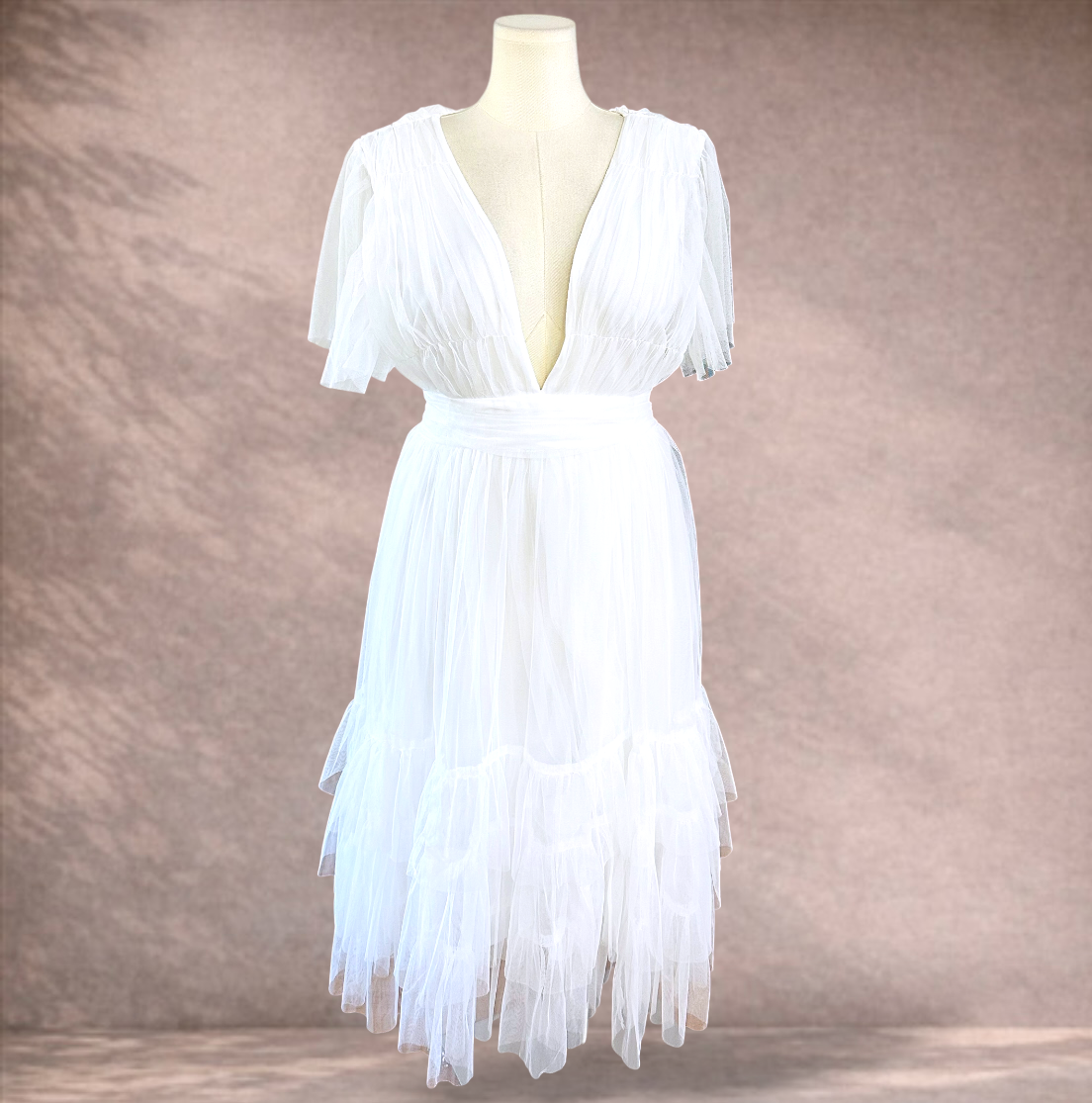 Showpo White Tiered Midi Dress | Size 20