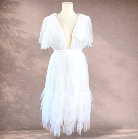 Showpo White Tiered Midi Dress | Size 20